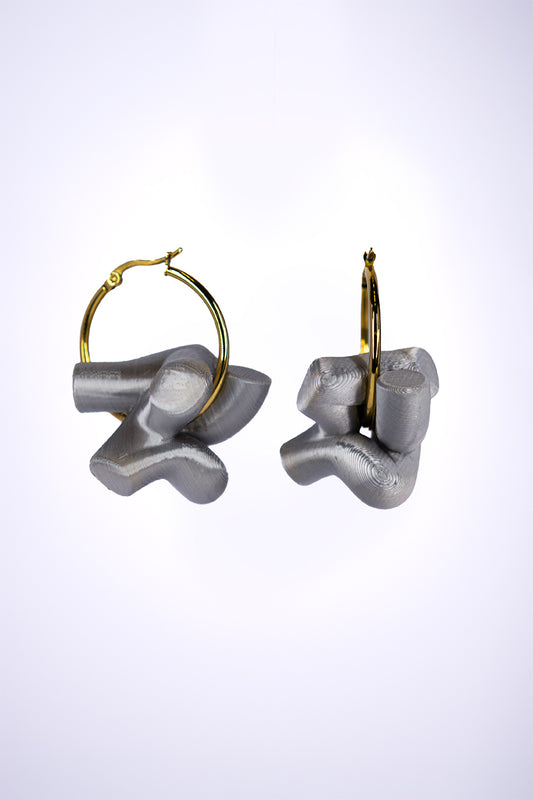 The Medusa - Silver 3D-printed earring (Small gold ring)